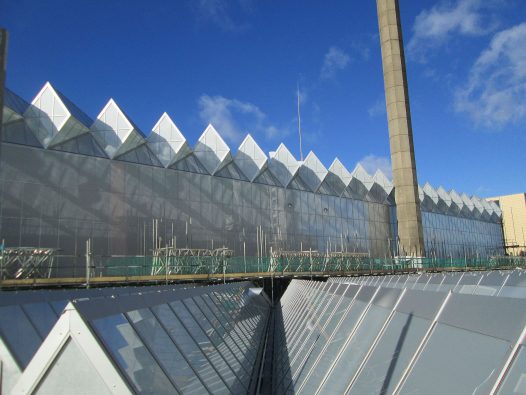 leicester uIniversity stick roof curtain wall